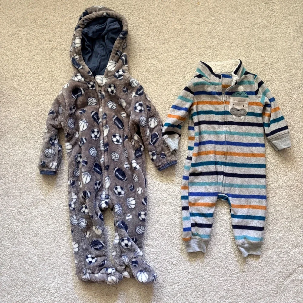 Carter's & Mick Mack Fleece Sleepers Lot Little Brother Infant Boys 6-9 month